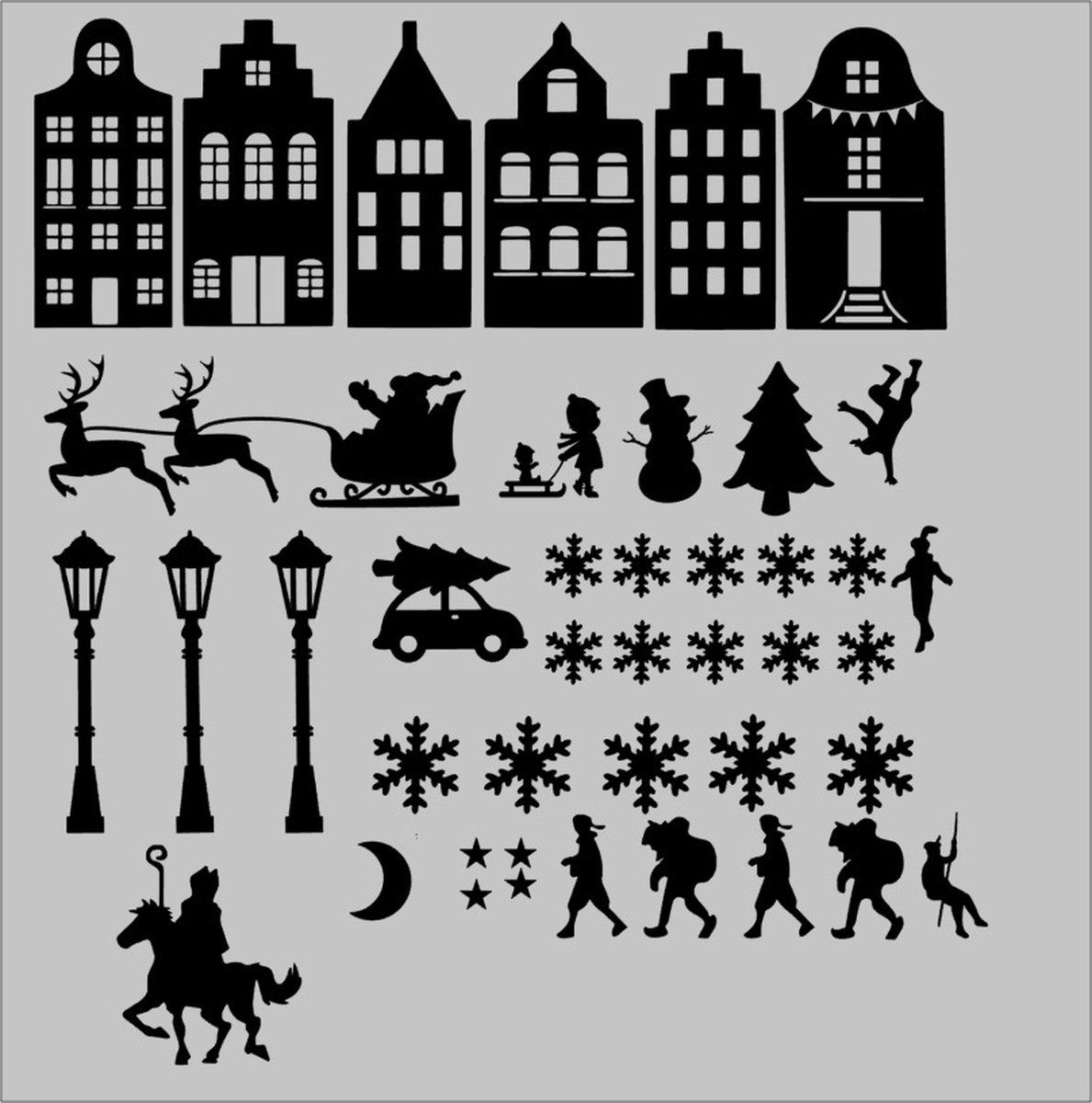 Raamsticker | Statisch | Grachtenpand | Kerst | Sint | Winter | Klein| Zwart